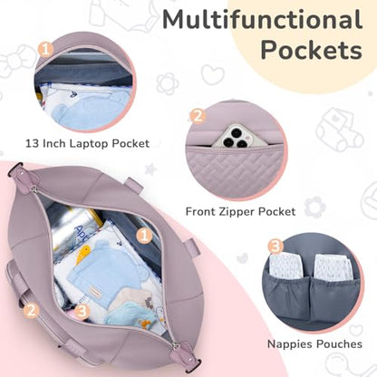 Tenot Diaper Bag Tote, Baby Bags with Pacifier Case Purper - color: Purper, size: Medium