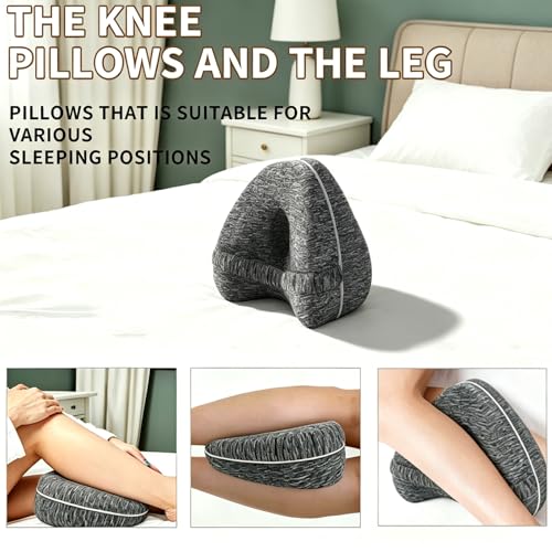 Knee Alignment Pillow, Leg Pillow for Side Sleeping, Memory Foam Hip Knee Alignment Pillow with Adjustable Strap for Relieving Leg, Back, Knee Pain (Charcoal Gray)