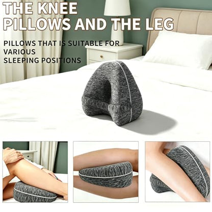Knee Alignment Pillow, Leg Pillow for Side Sleeping, Memory Foam Hip Knee Alignment Pillow with Adjustable Strap for Relieving Leg, Back, Knee Pain (Charcoal Gray)