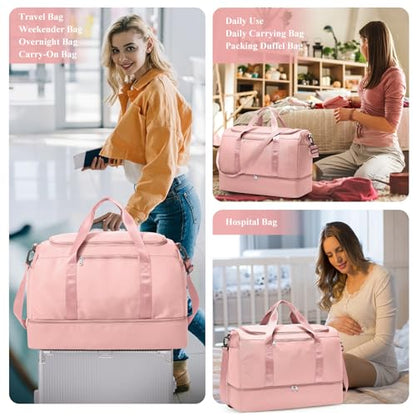 Travel Duffel Bag,Carry-On Overnight Weekender Bags with Shoes Compartment - color: Pink, size: Small