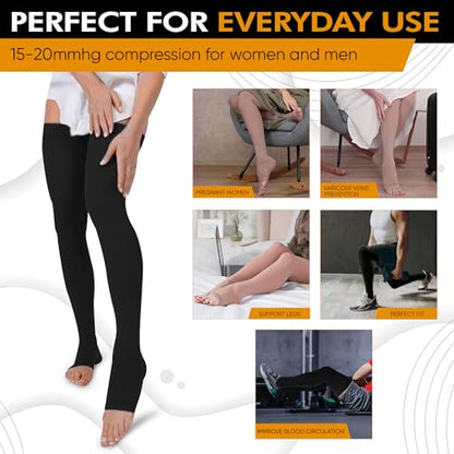 Doc Miller Thigh High Open Toe Compression Stockings 15-20mmHg - color: Black, size: 4X-Large