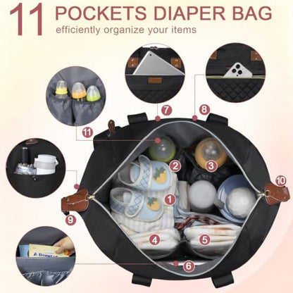Pritent Diaper Bag Tote Waterproof Maternity Baby Bags with Pacifier Case - color: Black, size: Medium