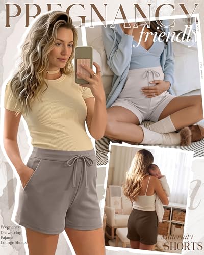 3 Pack Women Maternity Shorts - color: Apricot, Light Coffee,brown, size: Large