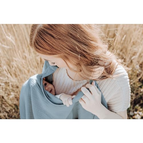 Konssy Muslin Nursing Cover Up for Breastfeeding with Rigid Hoop - color: Blue
