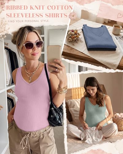 Neer 4 Pack Maternity Ribbed Tank Tops - color: Haze Blue, Light Pink, Gray Green, Black, size: Large
