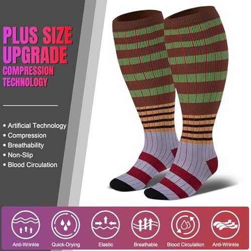 bropite Plus Size Compression Socks For Women&Men,Wide Calf Knee High Socks - color: 15-block-g-r-w-p Plus, size: 4X-Large