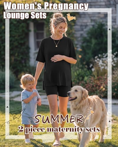 Huukeay 2 Pack Women Maternity Set Pregnancy Outfits - color: Dark Heather Gray, Black, size: XX-Large