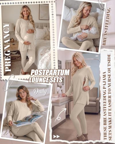 Neer Maternity Nursing Pajamas Sets 2 Piece Outfits - color: Apricot, size: Small