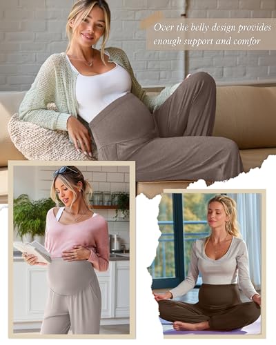 3 Pack Women's Maternity Jogger Pregnancy Sweatpants - color: Apricot, Light Coffee, Brown, size: Medium