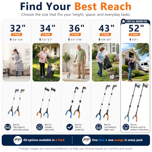 52 Inch Extra Long Grabber Reacher Tool, 2 Pack for Seniors - size: 52-Inch (Pack of 2)