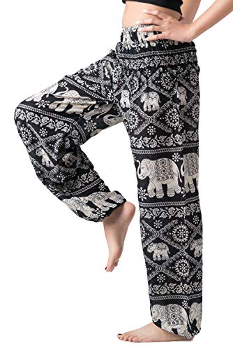 B BANGKOK PANTS Boho Harem Pants Women - color: Black Elephant, size: 20-24 Plus