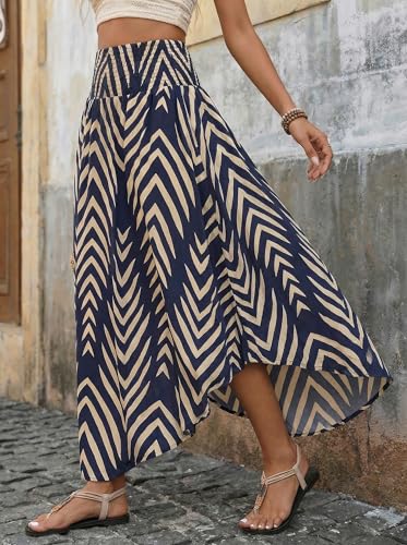 CUPSHE Women's Smocked High Waist Irregular Hem Beach Midi Skirt - color: Navy, size: Small