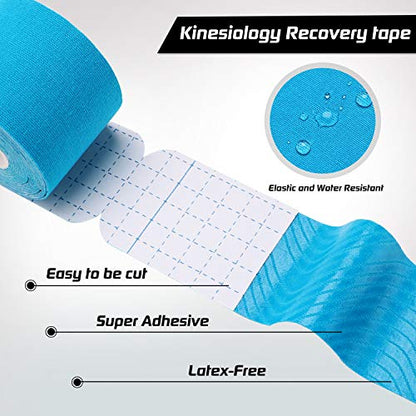 3 Pack Kinesiology Tape Precut, 60 Athletic Strips for Knee & Shoulder - color: Blue