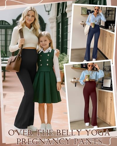 3 Pack Maternity Over The Belly Flared Leggings Pants - color: Wine Red, Navy Blue, Black, size: XX-Large