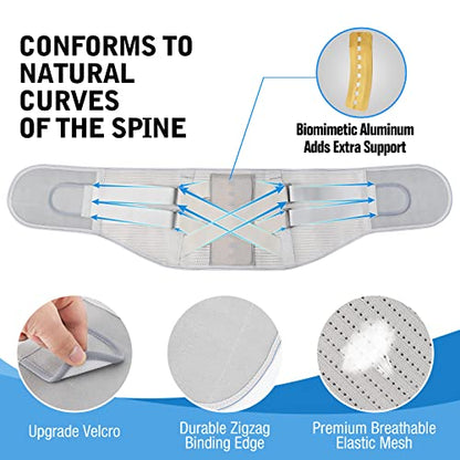 Back Brace for Lower Back Pain, Lumbar Support Belt for Men/Women - color: Grey