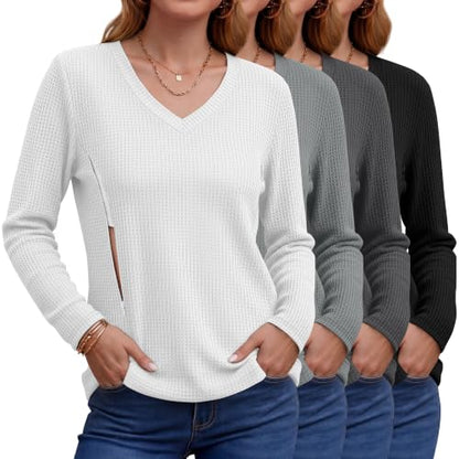 Locoowai 4 Pack Women's Nursing Shirts for Breastfeeding Tops - color: White, Gray, Dark Gray, Black, size: Medium