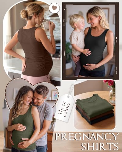 Riyiper 3 Pack Women's Maternity Tank Tops - color: Black, Army Green, Coffee, size: Large