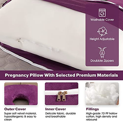Elover U Shaped Pregnancy Pillow,Full Body Maternity Support - color: Velvet-dark Purple