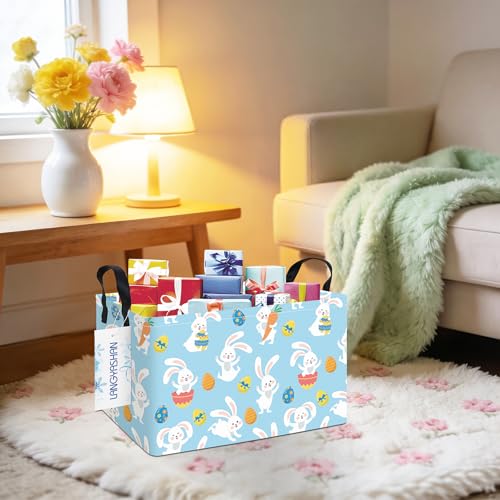 Rectangular Collapsible Rabbit Storage Basket Nursery Toy Organizer - color: Rec Blue Rabbit Easter Egg