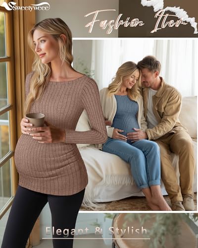 3 Pack Maternity Sweaters Long Sleeve Pregnancy Tops - color: Light Brown, Pink, Blue, size: XX-Large