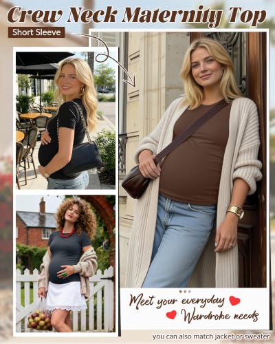 Huukeay 4 Pack Women's Short Sleeve Maternity Tops - color: Coffee, Dark Gray, Light Heather Gray, Black, size: Small
