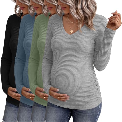 4 Pack Women's Maternity Shirts - color: Light Gray, Gray Green, Haze Blue, Black, size: X-Large