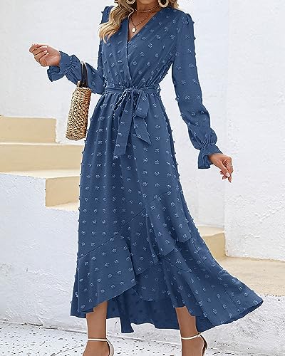 BTFBM Long Sleeve Maxi Dresses for Women Summer - color: Blue, size: Large
