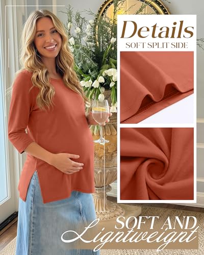 3 Pack Women's 3/4 Sleeve Maternity Loose Crewneck Tops - color: Caramel, Green, Dark Gray, size: Medium