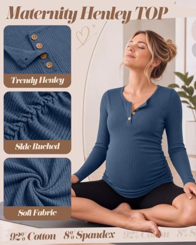 Huukeay 3 Pack Womens Maternity Long Sleeve Shirts Pregnancy Top - color: Haze Blue, White, Black, size: X-Large