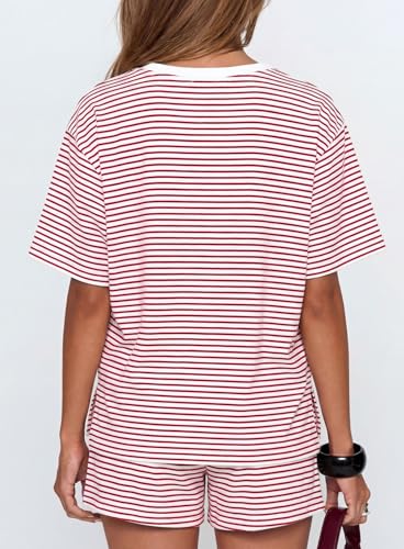 Darong Womens Striped 2 Piece Summer Lounge Sets - color: Red Stripe, size: Medium