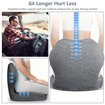 Memory Foam Car Seat Cushion with Lumbar Support Pillow,Driver Seat Cushion - color: Grey