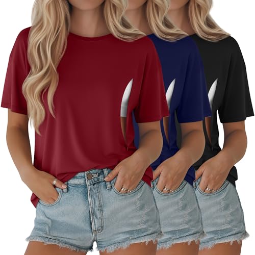 Riyiper 3 Pack Women's Nursing Short Sleeve Shirts - color: Dark Red, Navy Blue, Black, size: Medium