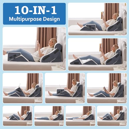 Ahpmeoa 5Pcs Wedge Pillow Set for After Surgery, Memory Foam, White/Grey - color: White/Grey