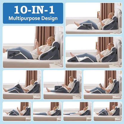 Ahpmeoa 5Pcs Wedge Pillow Set for After Surgery, Memory Foam, White/Grey - color: White/Grey