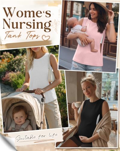 Xaatren 3 Pack Nursing Tank Tops for Breastfeeding - color: Black, White, Pink, size: Medium