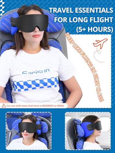 SARISUN Travel Pillow for Airplanes Sleep, Seat Strap for Stable Support - color: Dark Grey