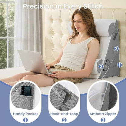 Sasttie Adjustable Wedge Pillow Set for After Surgery, Dark Grey & White - color: Dark Grey & White, size: Adjustable 9&12 Inch + 2 Head Pillows