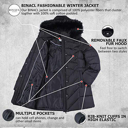 BINACL Women's Winter Warm Thicken Long Outwear Pockets Coat Parka Jacket XS-3XL - color: Black, size: Medium