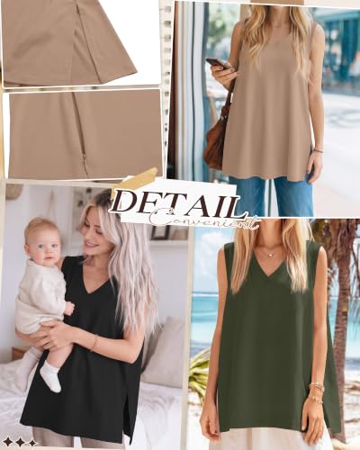 4 Pack Womens Nursing Oversized Tank Tops - color: Khaki, Army Green, Cream, Black, size: X-Large