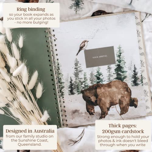 Peachly Unisex Baby Memory Book - First Year Baby Book Keepsake - color: natural linen
