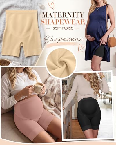 3 Pack Maternity Shapewear Shorts - color: Cinnamon Pink, Nude, Black, size: X-Large