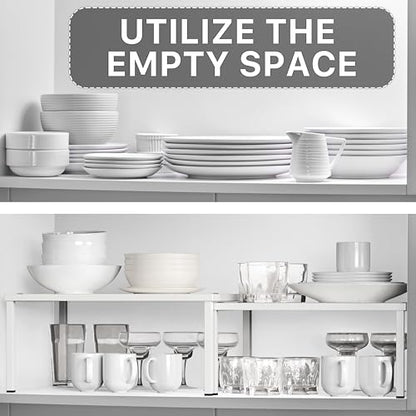 Simple Houseware Expandable Stackable Kitchen Counter Shelf Organizer, White, Metal Top, 11.25"L x 7.9"W x 5.4"H - color: White