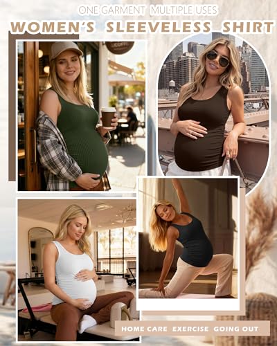 Ficerd 4 Pack Women's Maternity Tank Cotton Tops - color: Black, White, Coffee, Army Green, size: Large