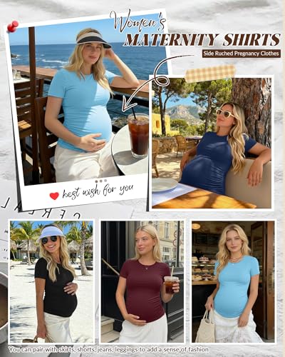 Huukeay 4 Pack Women's Short Sleeve Maternity Tops - color: Black, Lake Blue, Wine Red, Navy Blue, size: XX-Large