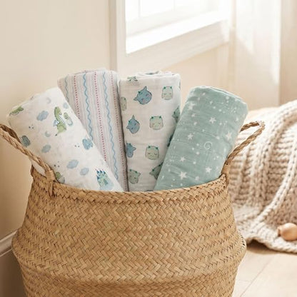 Muslin Swaddle Blankets for Newborn, Cotton Receiving Blanket - color: Blue Dinosaur