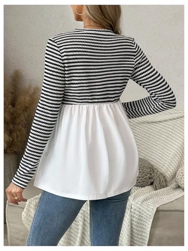 MakeMeChic Women's Fall Maternity Tops Striped Long Sleeve Flared Pregnancy Tee Shirt - size: Small