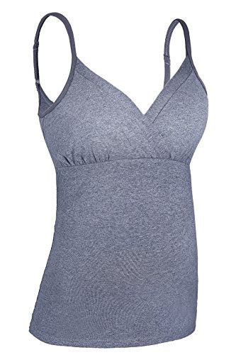 SUIEK Cotton Nursing Tank Tops Maternity Breastfeeding Camis Pregnancy Pjs - color: Black/Dark Grey/Grey (3pcs) - Second Style, size: Medium