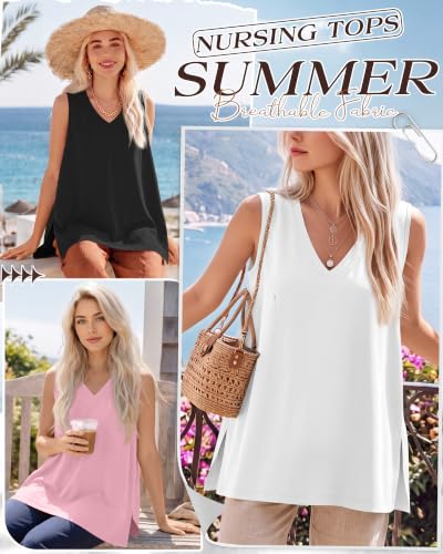 4 Pack Womens Nursing Oversized Tank Tops - color: Seafoam Green, Pink, White, Black, size: Medium