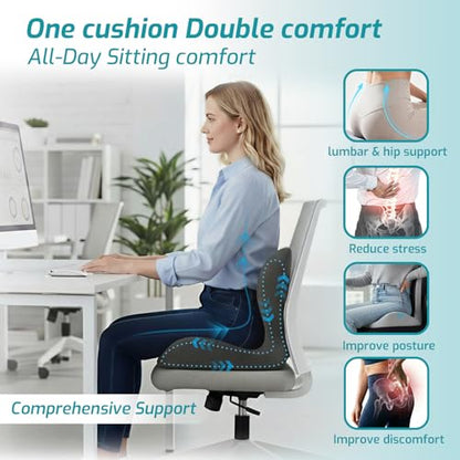 Ergonomic Seat Cushion & Lumbar Support Pillow for Office,Car - color: Charcoal