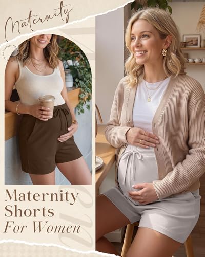 3 Pack Women Maternity Shorts - color: Apricot, Light Coffee,brown, size: Small